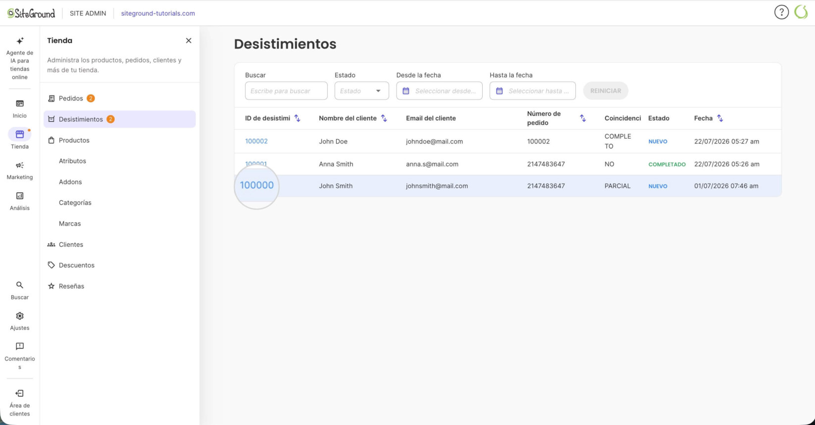 Retirar identifi SiteGround ecommerce