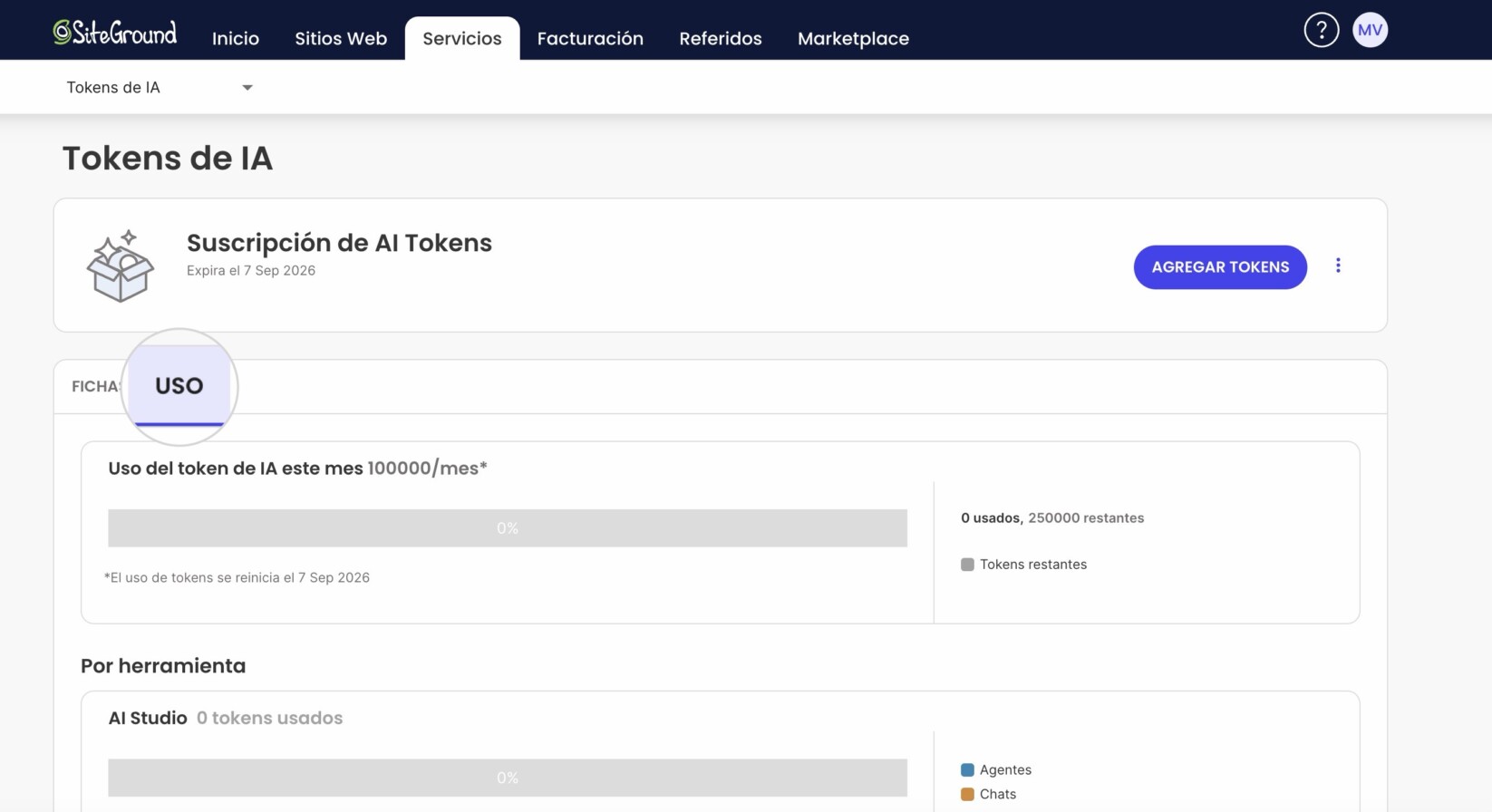 Tokens de IA uso