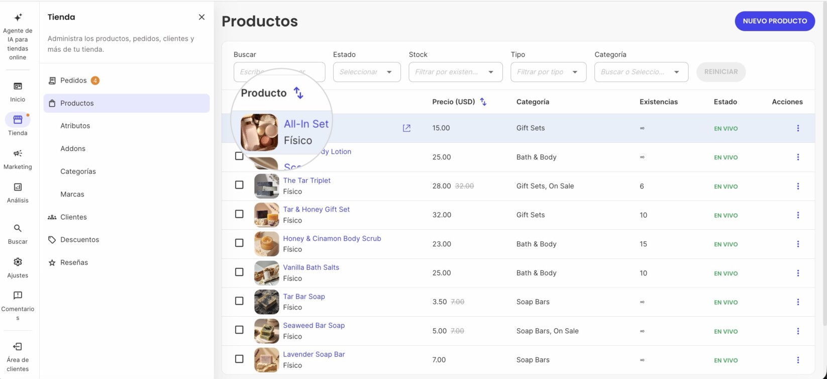 habilitar la función de add-on para un producto