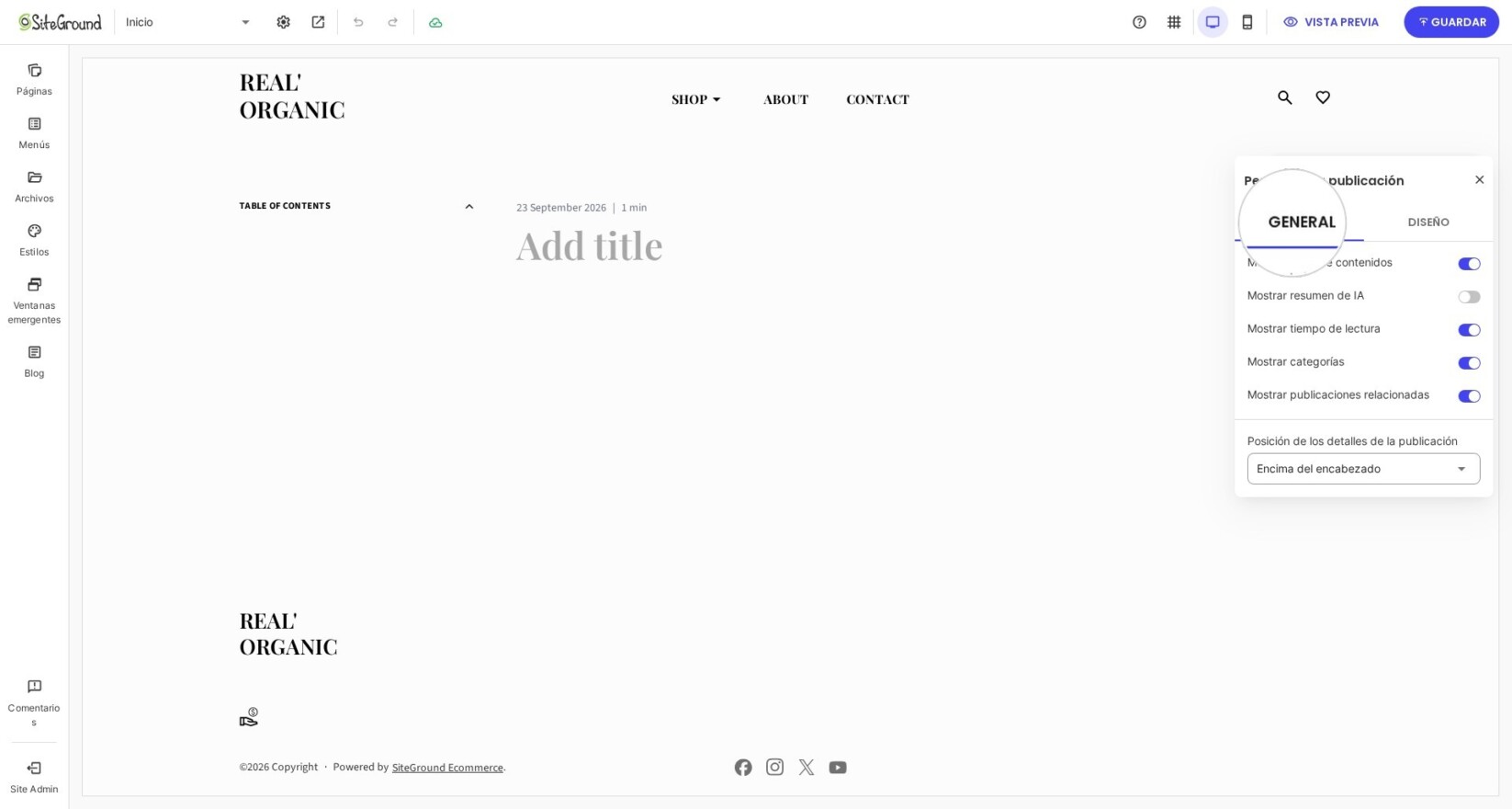 Configurar los ajustes generales de las entradas individuales