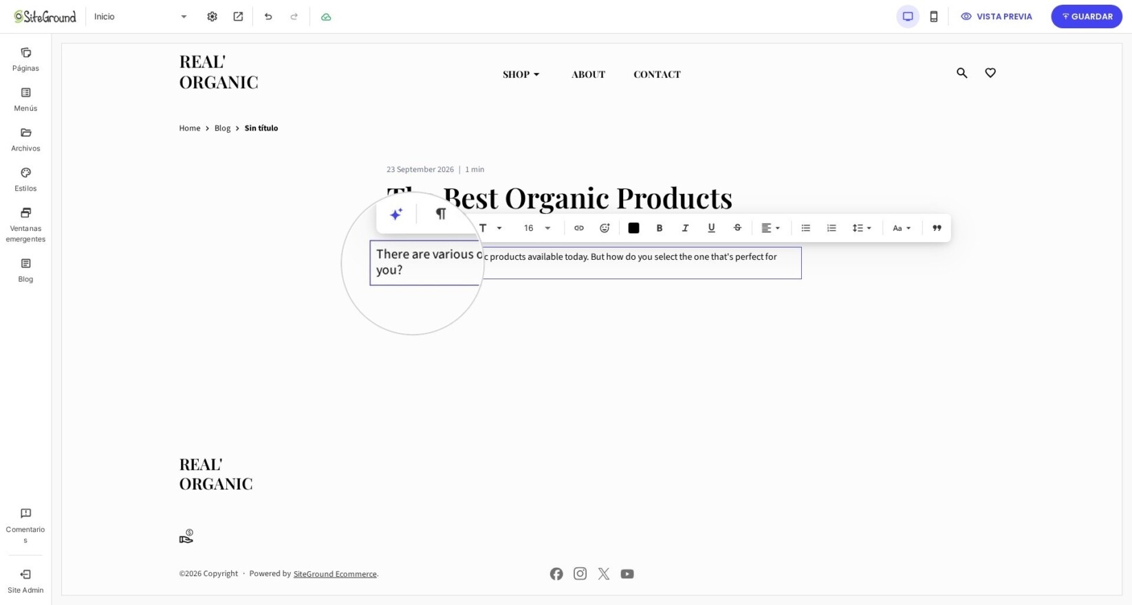 Introduce el contenido del blog
