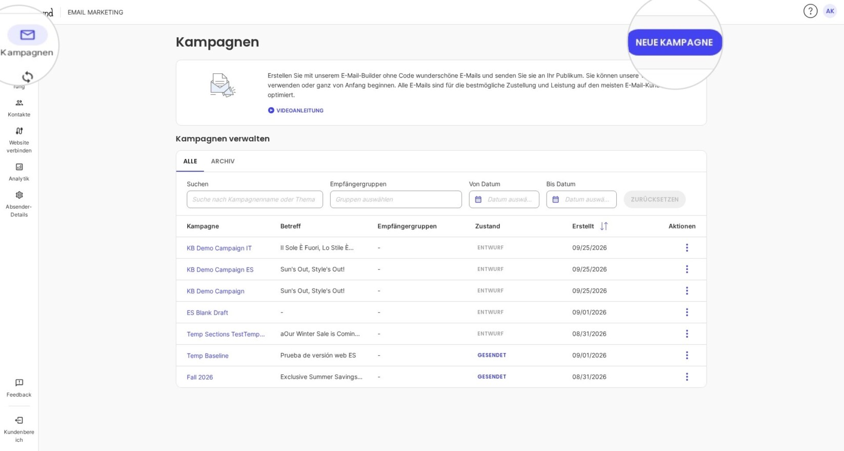 Screenshot von Wie erstellt man eine neue Kampagne mit SiteGround E-Mail-Marketing