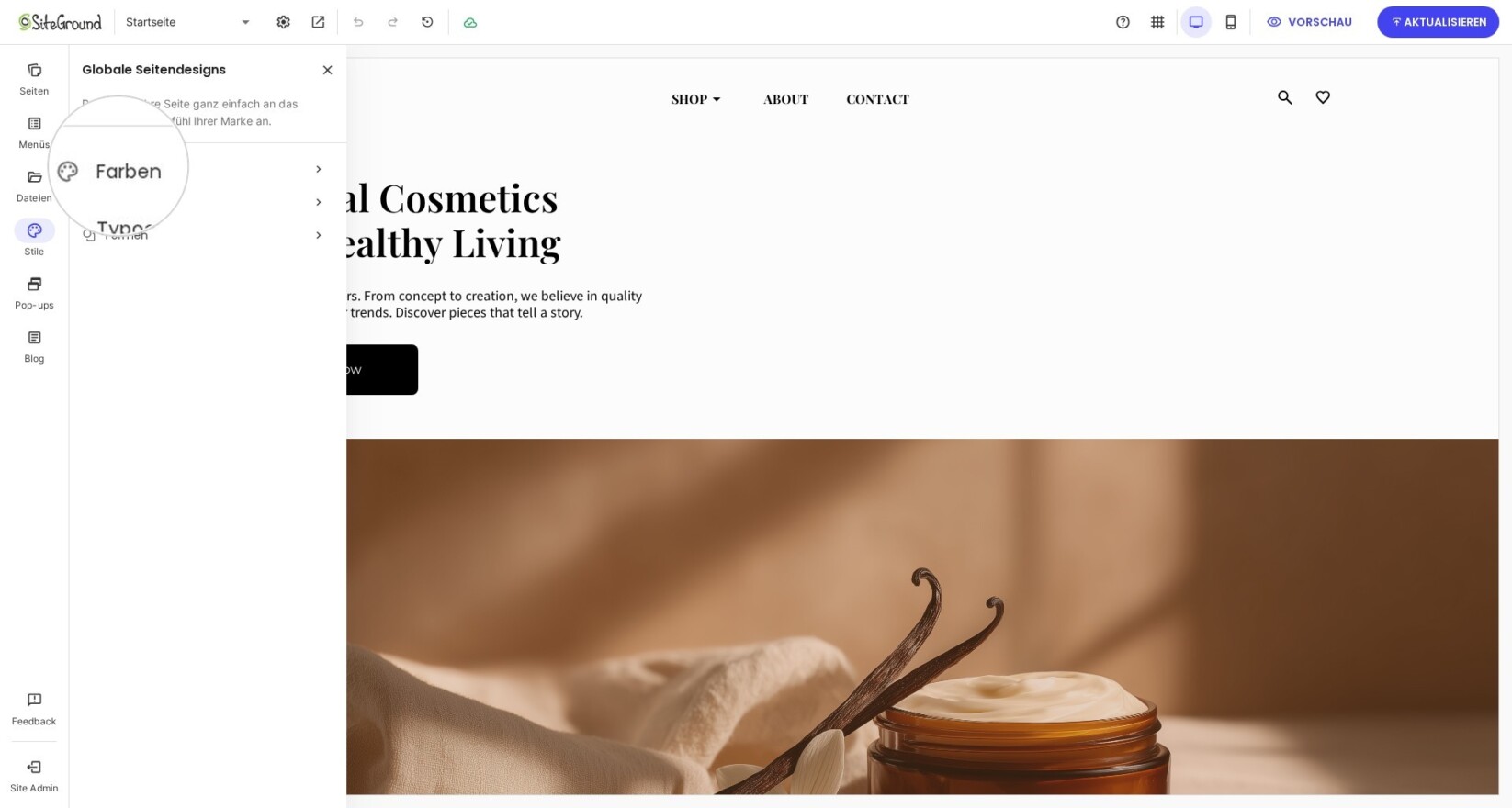 Farbpalette Ihrer Website zu ändern