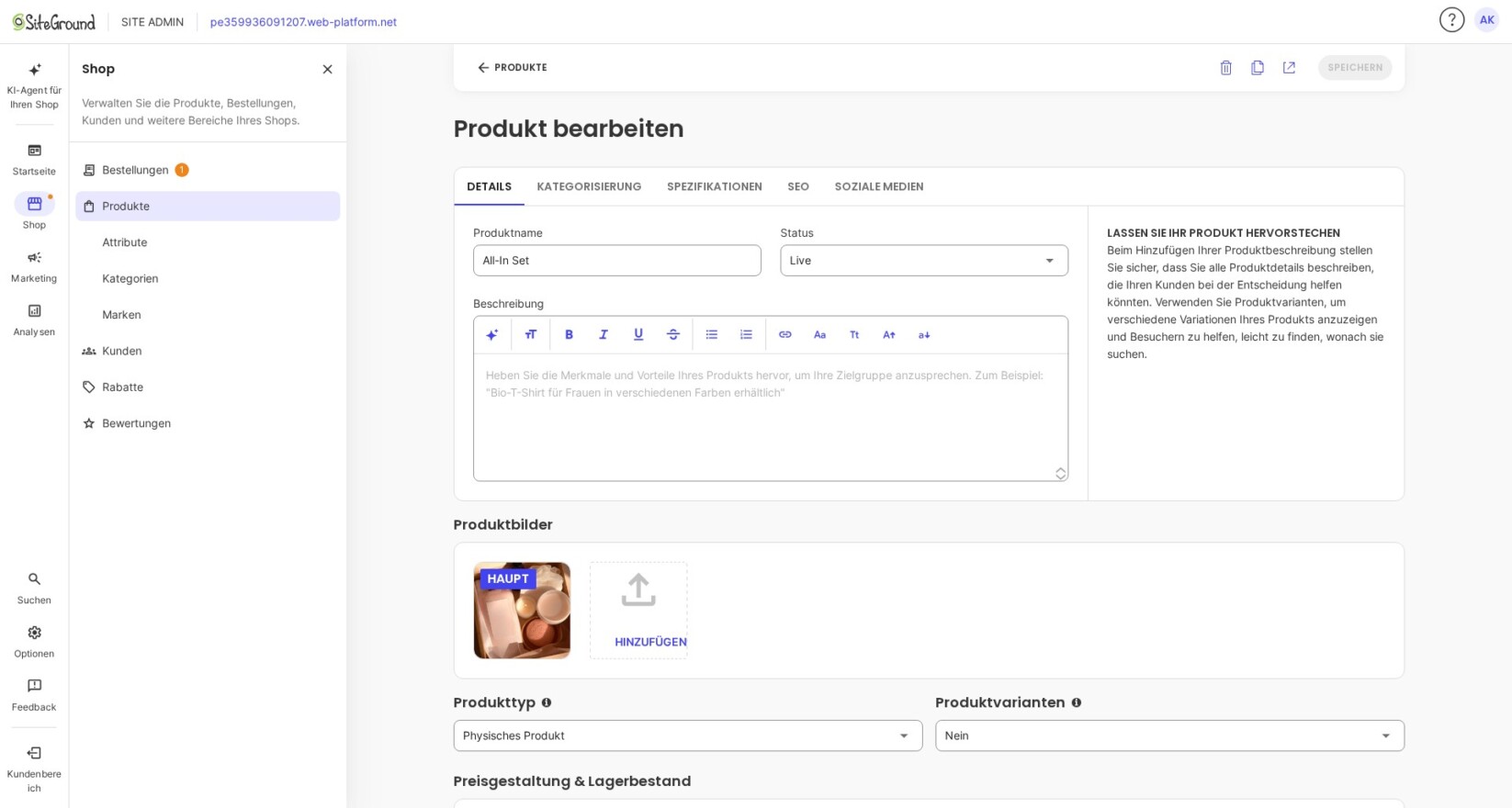 Änderungen an einem bestehenden Produkt speichern