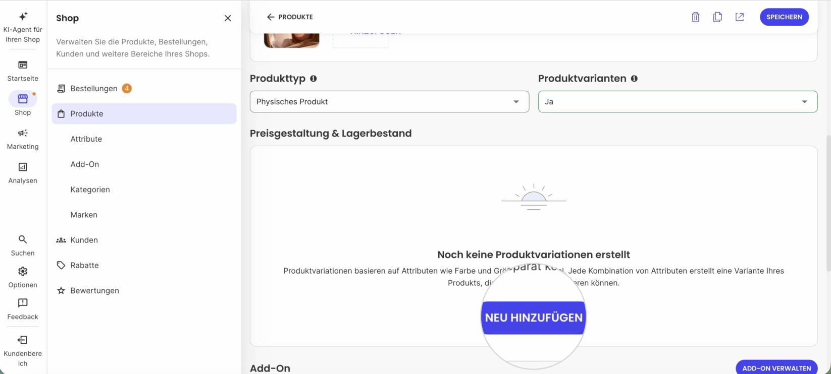 Klicken Sie auf „Variationen hinzufügen“, um ein neues Popup-Fenster zu öffnen, in dem Sie Attribute für diese Variationen festlegen können