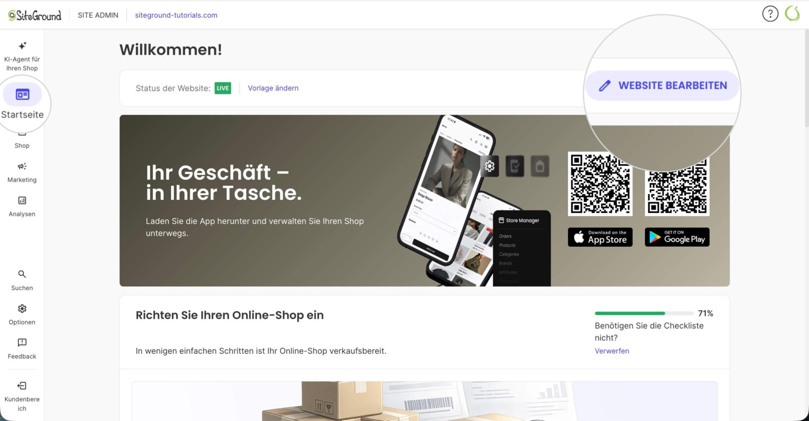 Navigieren Sie zum Website Builder > „Website bearbeiten“.