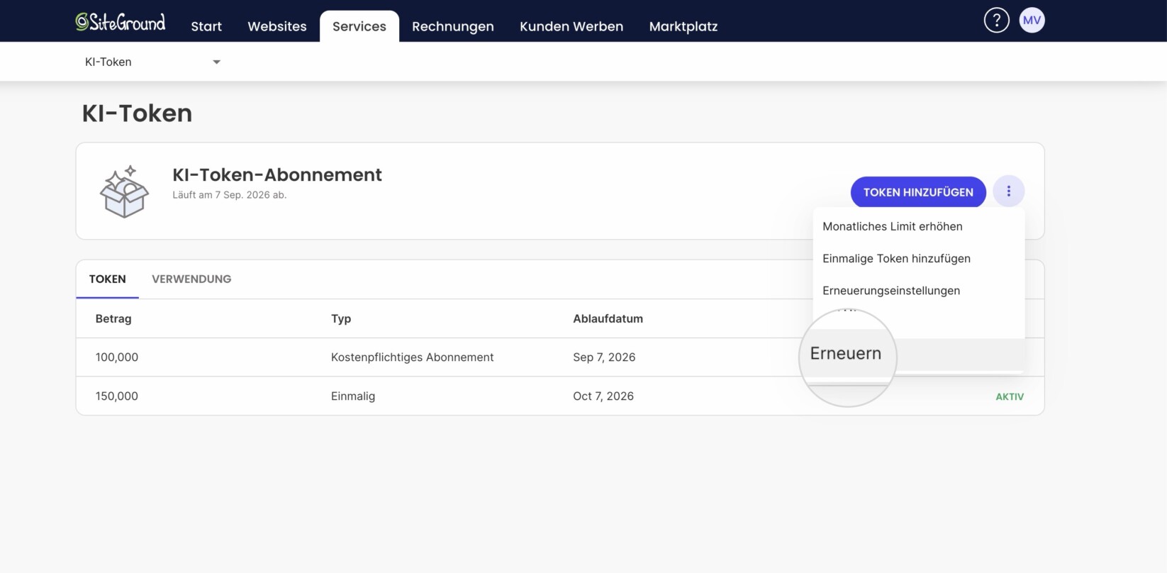 Ki-Token Manuelle Verlängerung