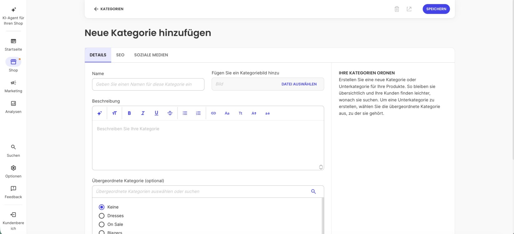 Die entsprechende Seite wird geöffnet, und Sie können sofort mit der Eingabe der Details beginnen.