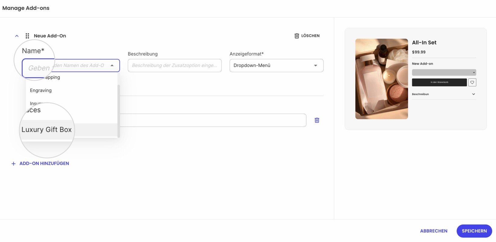 Wählen Sie einen Namen aus dem Dropdown-Menü aus