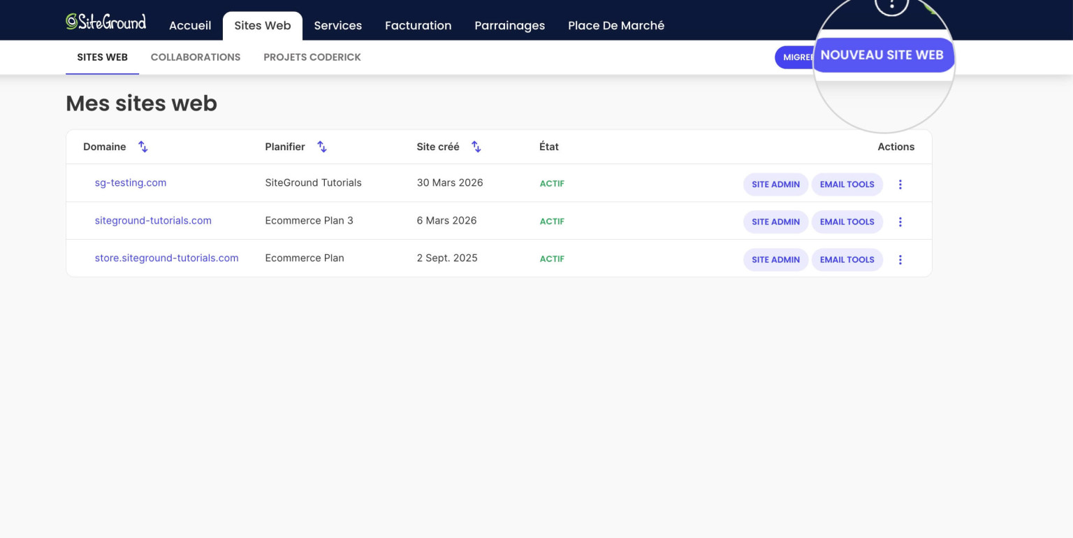 Configuration du site web - Tutoriels SiteGround