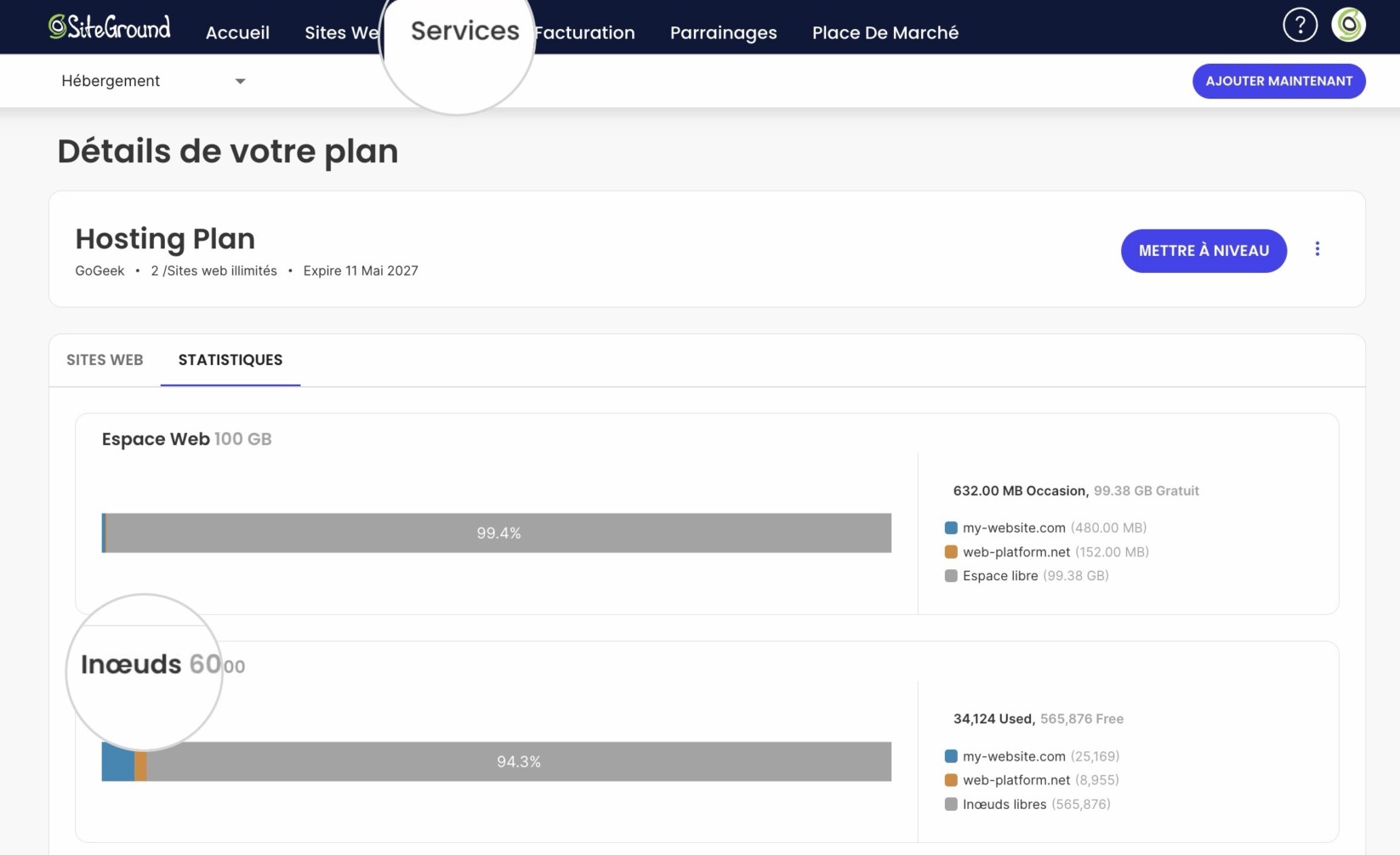 Details de votre plan inodes