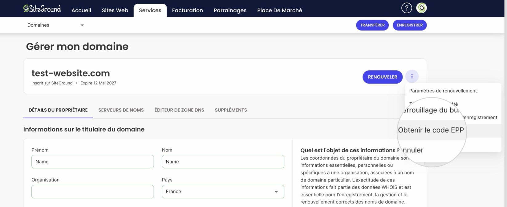 Obtenir le code EPP