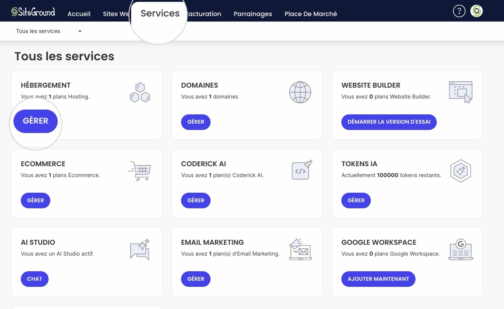 Services gebergement gerer