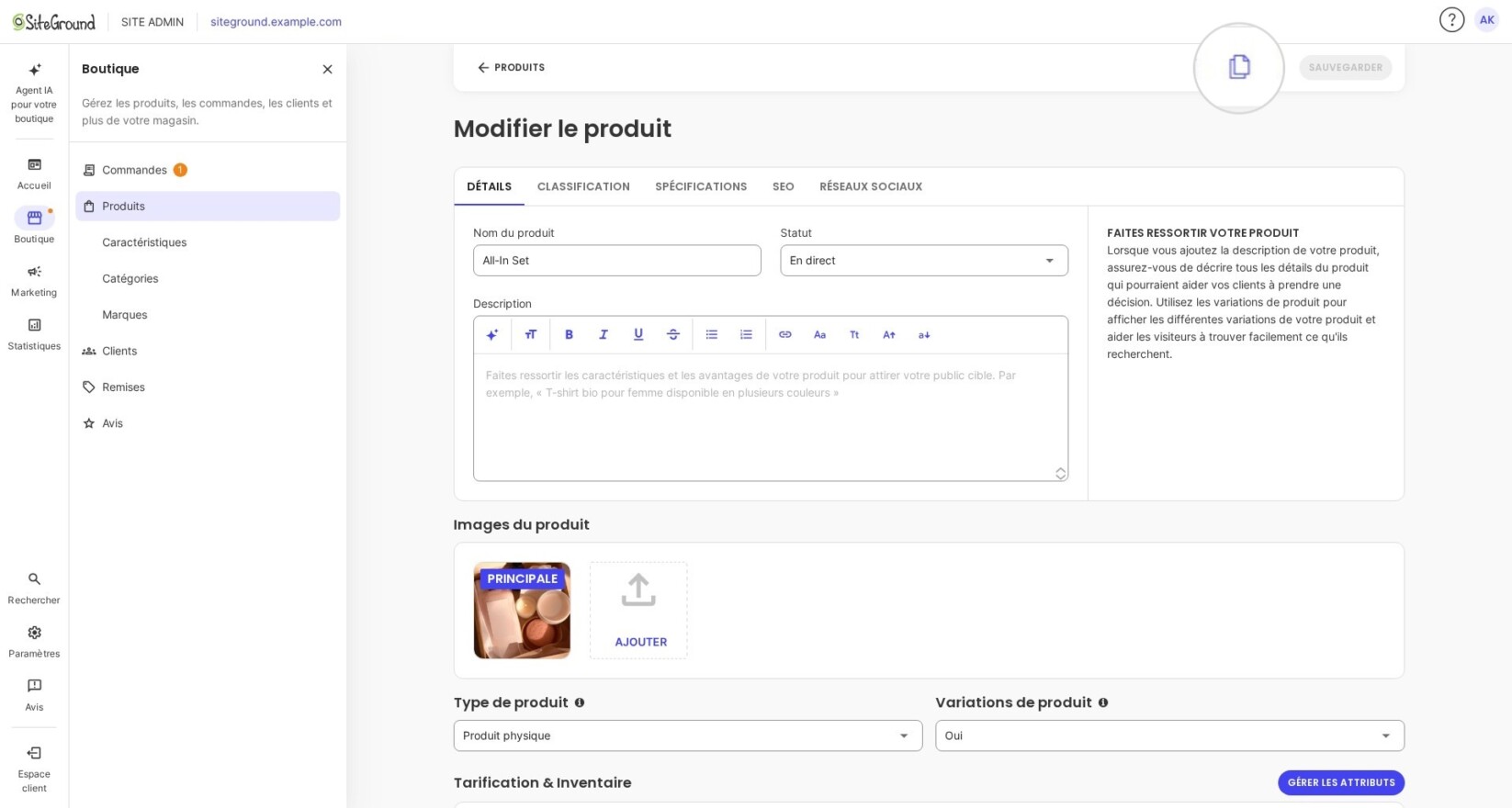Dupliquer un produit dans SiteGround Ecommerce