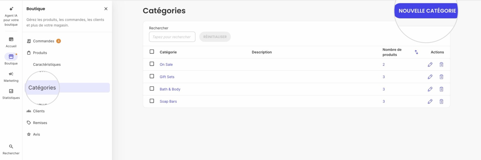 Bouton « Nouvelle catégorie » dans la section Catégories de SiteGround Ecommerce