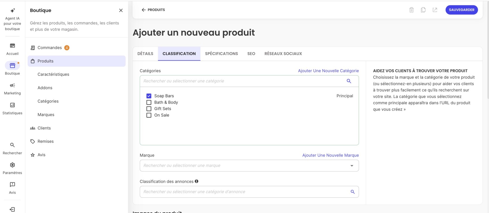Fenêtre contextuelle pour sélectionner la publication d'un nouveau produit