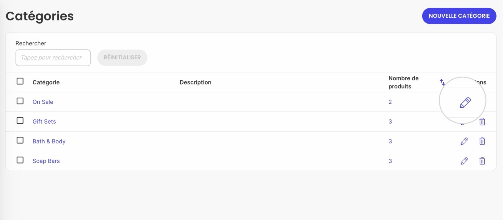 Édition d'une catégorie pour la supprimer de SiteGround Ecommerce
