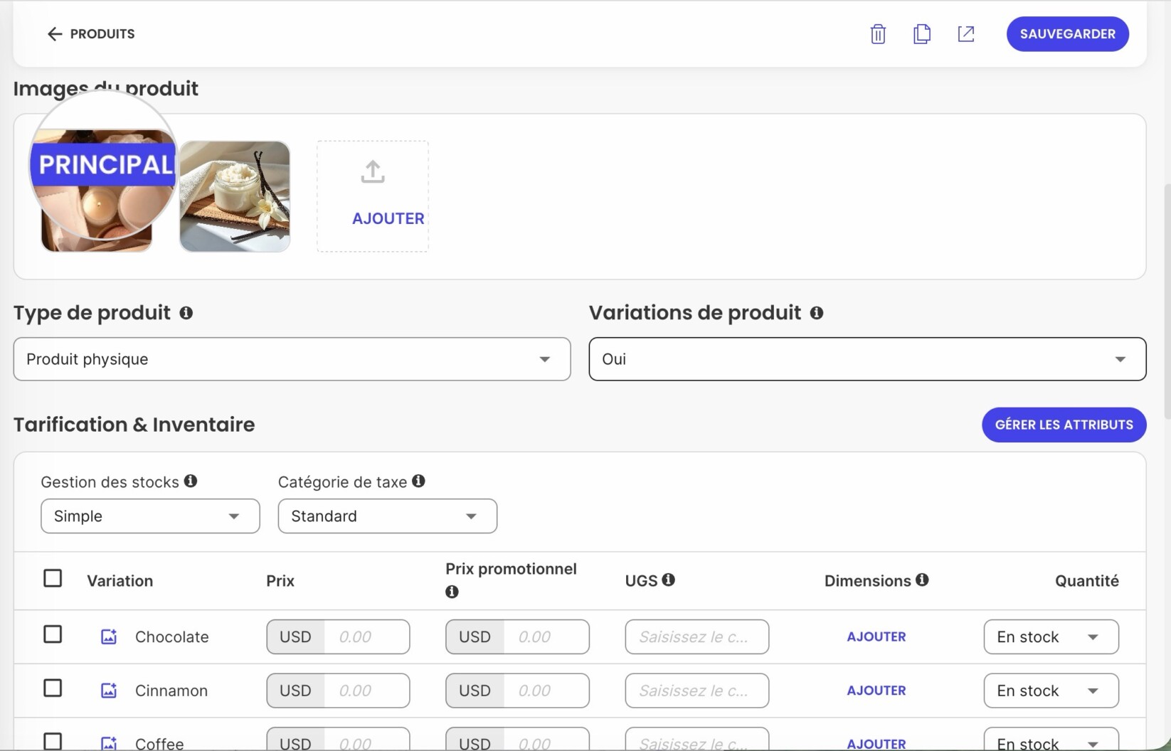 Changer l'ordre pour sélectionner l'image principale du produit