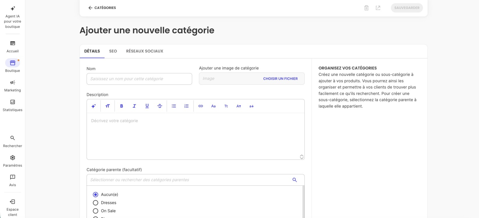 La page correspondante s'ouvre et vous pouvez commencer à ajouter les détails immédiatement.