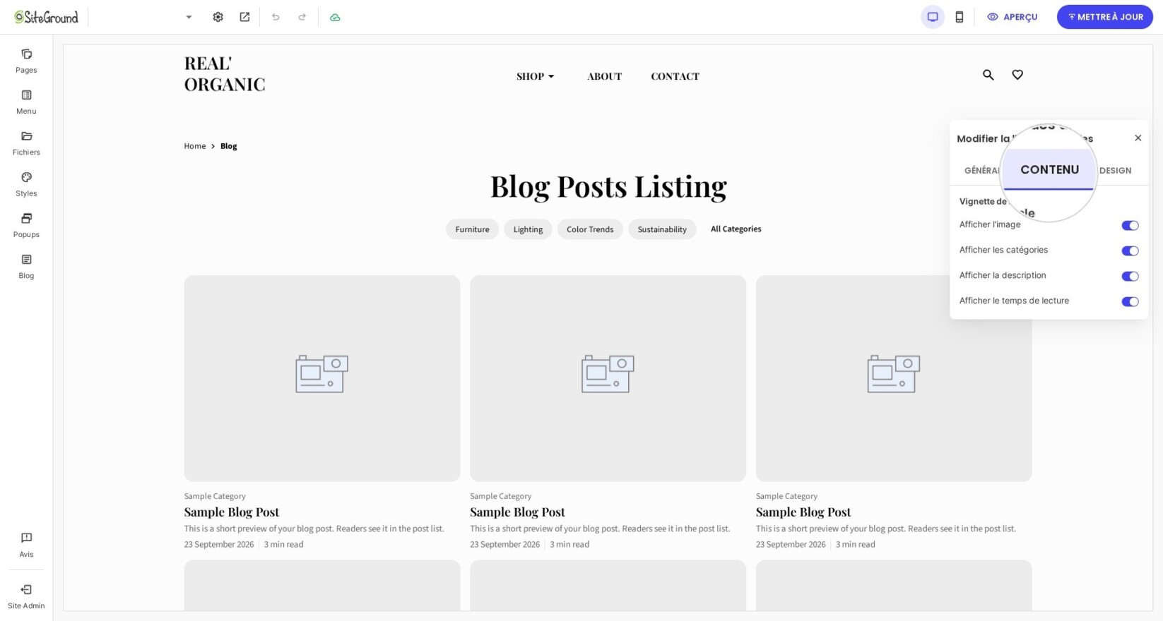 Menu pop-up contenu