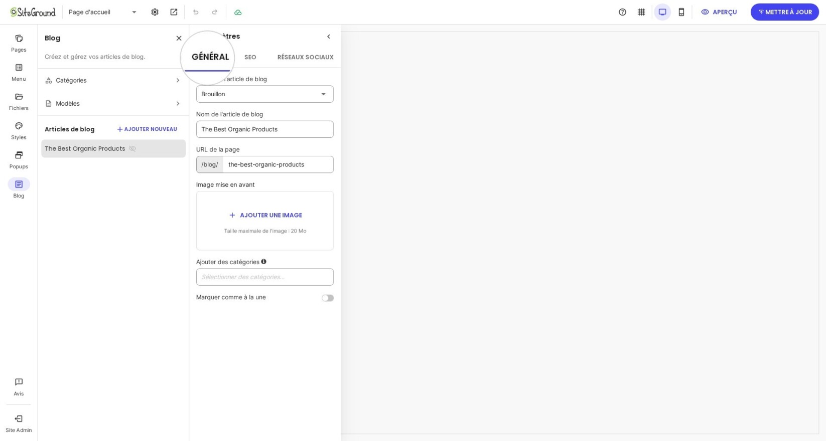 Application des paramètres GÉNÉRAL