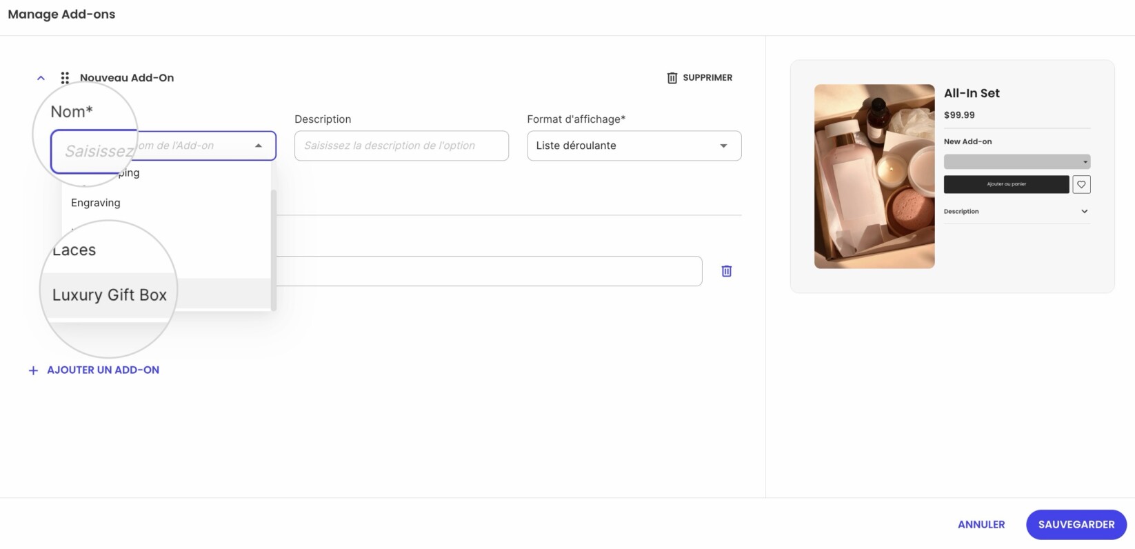 Gérer les Add-ons produit