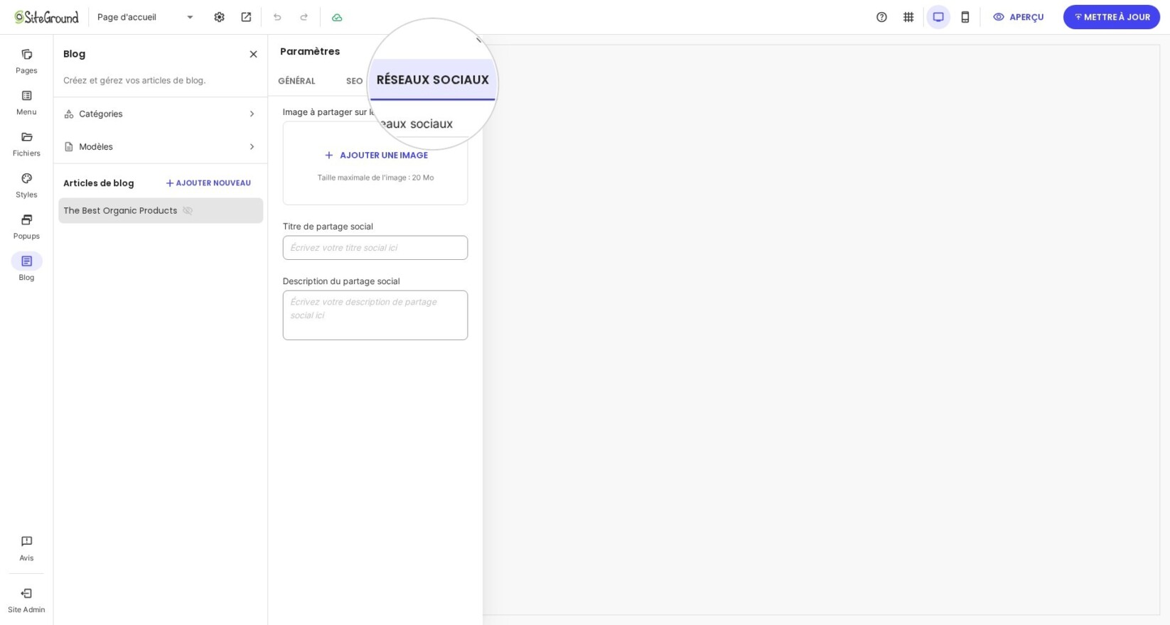 Application des paramètres SOCIAL